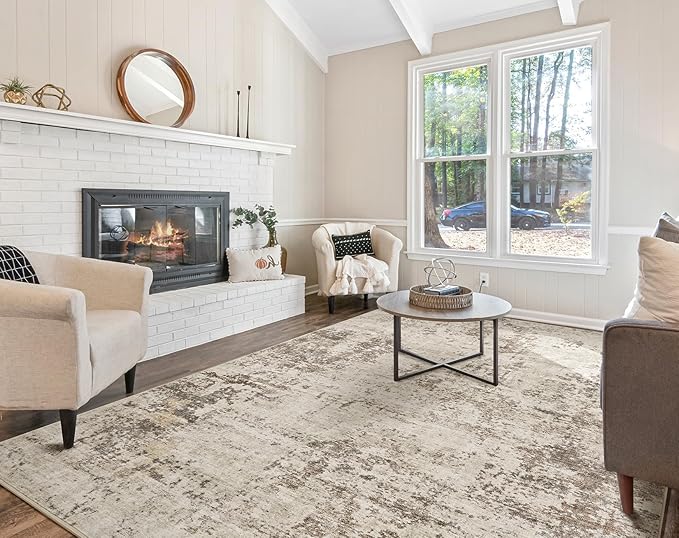 10x14 Area Rug Living Room Rugs - Washable Neutral Modern Abstract Soft Thin Large Rug Indoor Floor No Slip Rug Carpet for Bedroom Under Dining Table Home Office Decor - Dark Brown