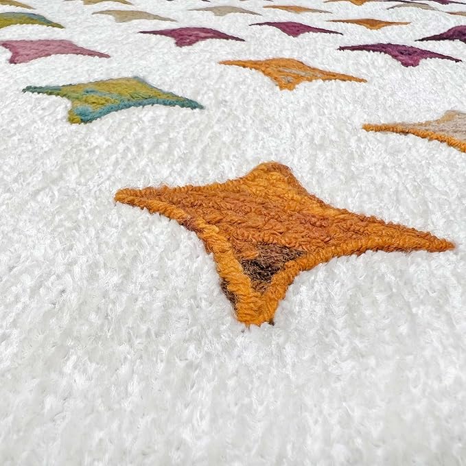 Alfa Rich 4x6 Moroccan White Area Rugs for Living Room Bedroom Decor Washable Cotton Pet Friendly