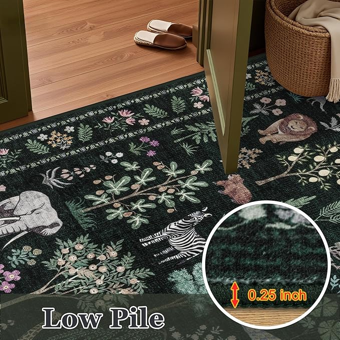 9x12 Area Rugs Living Room Rug: Vintage Washable Rug Floral Soft Carpet Indoor Floor Non-Slip Boho Stain Resistant Large Carpets for Bedroom Kids Nursery Dining Room Farmhouse Home Office Green
