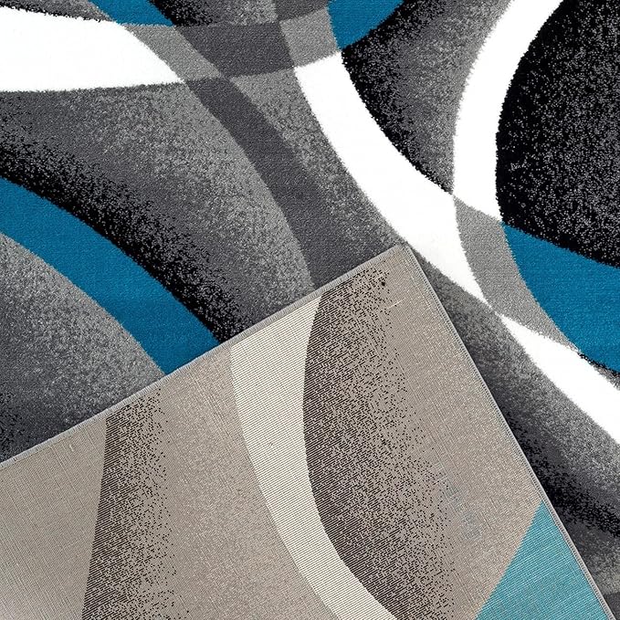 Persian Area Rugs Turquoise 8x10 2305 White Swirls 7'10 x10'6 Modern Abstract Area Rug, 8' x 10'