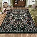 Lahome Floral 5x7 Rug for Living Room, Soft Washable Area Rugs for Bedroom, Botanical Thin Stain-Resistant Black Boho Carpet for Dining Room, Guestroom, Nursery Indoor