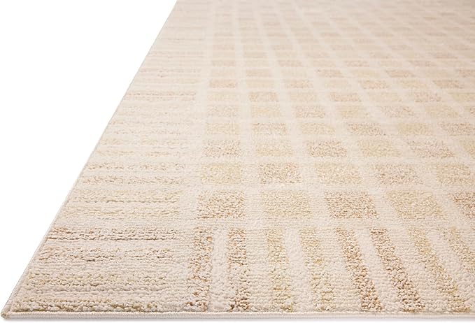 Loloi Chris Loves Julia Calvin Collection CLV-03 Bone/Natural 7'-10" x 10' Area Rug Checkered Neutral Soft Living Room Bedroom Carpet