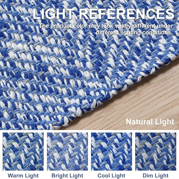 Collive Small Bathroom Rug, 2' x 3' Hand-Woven Low Profile Front Entryway Rug, Navy Blue Cotton Reversible Washable Kitchen Mat Modern Farmhouse Carpet for Foyer Bedroom Back Door Decor