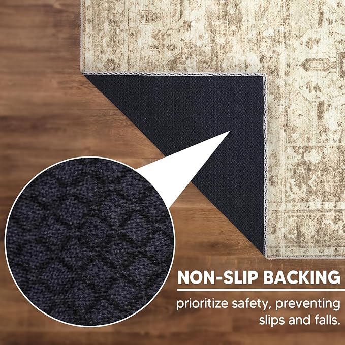 Keen Home Design 6x9 Rug - Machine Washable Area Rug with Non-Slip Backing, Ideal for Living Room, Dining Room, Bedroom - Vintage, Easy Clean, Durable, Low Pile - (6' x 9')