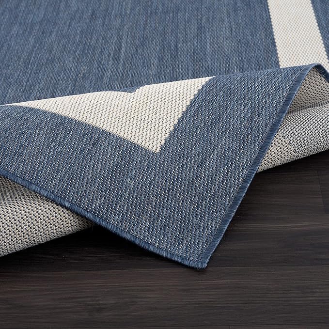 CAMILSON Outdoor Rug 6x9, Modern Outside Rugs for Patios Porches Waterproof Durable Washable Non-Shedding, Easy-to-Clean Indoor Outdoor Area Carpet (6 x 9, Bordered - Blue/White)