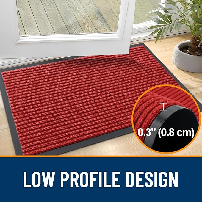 OLANLY Front Door Mat Indoor Outdoor Entrance, Waterproof Heavy Duty Doormat, Fade Resistant, Low Profile, Easy Clean Patio Porch Welcome Floor Mats for Entry, 59x23, Red