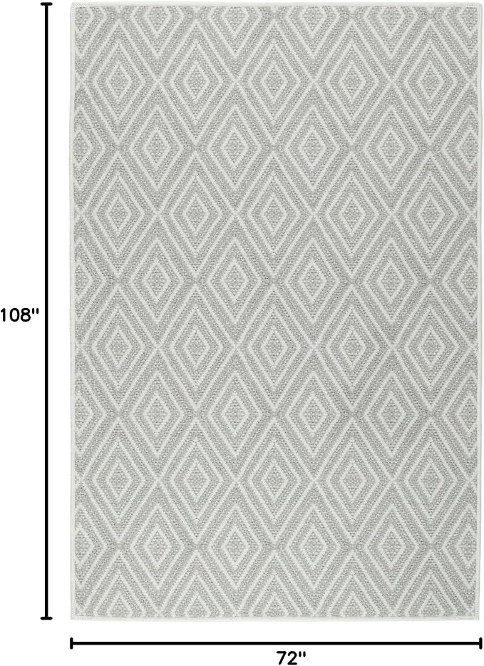 Dash and Albert Diamond Machine Washable Area Rug - 6' x 9' Platinum/White - Diamond Accent Rug - Anti-Slip Backing, Lightweight, Machine Washable, High Traffic Areas Kitchen, Mudroom, Laundry Room