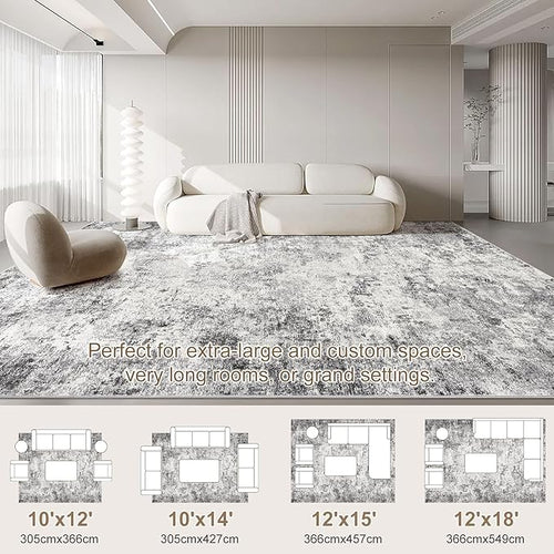 10x14 Area Rug Living Room Rugs - Washable Neutral Modern Abstract Soft Thin Large Rug Indoor Floor No Slip Rug Carpet for Bedroom Under Dining Table Home Office Decor - Grey