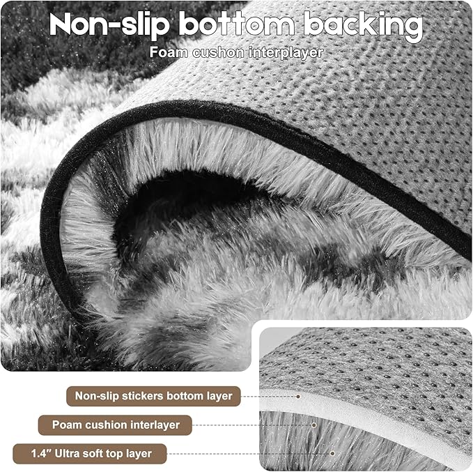 8x10 Area Rugs for Living Room, Fluffy Large Rugs for Bedroom, Soft Shag Fuzzy Non-Slip Carpet for Kids Boys and Girls Nursery Room Dorm Indoor Home Decor (Black and White, 8ft x 10ft)