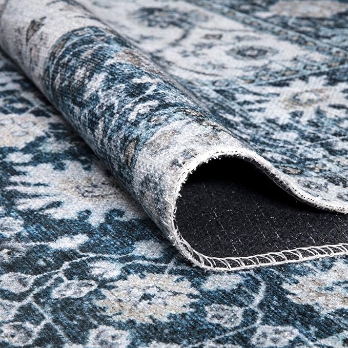 Bloom Rugs Caria Washable Non-Slip 3x5 Rug - Navy Blue Traditional Bordered Area Rug for Living Room, Bedroom, Dining Room, and Kitchen - Exact Size: 3' x 5'