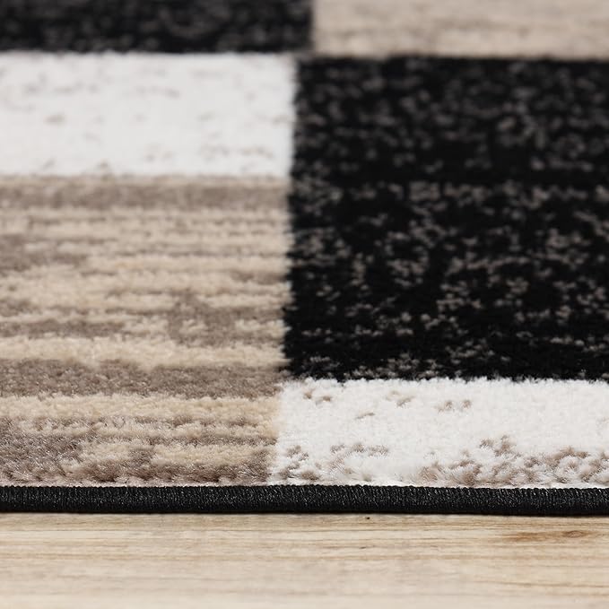 Superior Indoor Runner Rug, Jute Backing, Plush Modern Rugs for Entryway, Kitchen Floors, Office Floor Cover, Color Block Rugs, Rockwood Collection, 2' 7" x 10', Ivory/Beige