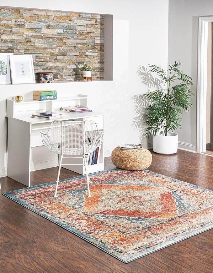 Unique Loom Isabella Collection Area Rug - Rossellini (5' 4" Square, Rust Red/ Beige)