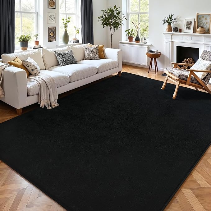 AROGAN Modern Shag Area Rug for Living Room, 6x9 Feet Washable Rugs for Bedroom, Indoor Floor Carpet, Plush Memory Foam Bedside Rugs for Kids Girls Teens Room Low Pile Decor, Black