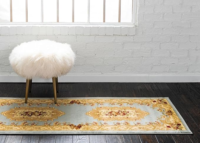 Rugs.com Chateau Collection Rug – 2' x 5' 3 Runner Light Blue Medium Rug Perfect for Hallways, Entryways