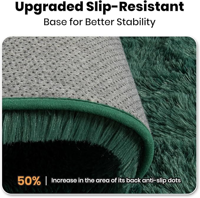 Zentavio Emerald Green Rugs for Bedroom 5x8 Dark Green Area Rugs for Living Room Fluffy Fake Grass Large Carpet for Kids Room Playroom Furry Shag Aesthetic Soft High Pile Washable Home Decor