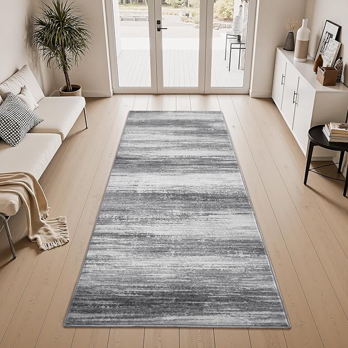 PADOOR Modern Abstract Runner Rug - 2x8 Washable Hallway Rugs, Ultra Soft Non-Slip Low Pile Floor Rugs for Hallway Entryway Kitchen Bedroom Bedside Laundry Room Black