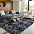 6x9 Area Rugs for Living Room Bedroom, Soft Fluffy Shaggy Bedside Rug, Indoor Floor Carpet for Kids Playroom, Dorms, Nursery Rooms, Home Decor (Tie-Dyed Dark Grey 6'x9')