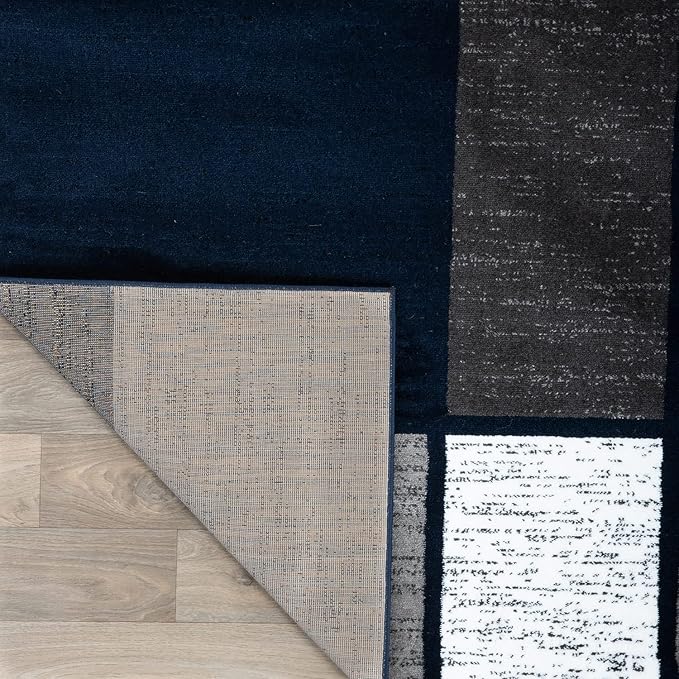Rugshop Modern Geometric Boxes Navy Area Rug, Carpet with Jute Backing for Living Room, Large Bedroom, or Open Spaces, 9' x 12'