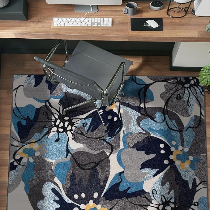 Rugshop Gray Large Floral Non-Slip Area Rug Fade Resistant for Bedroom, Entryway and Home Office, 3'3" x 5'