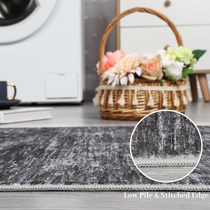 RUGSREAL Small Area Rug 2x3 Entryway Mat with Rubber Backing Stain Resistant Throw Carpet Modern Solid Color Bath Mat Contempowary Washable Rug for Living Room Bedroom Dining Room Kitchen, Dark Grey