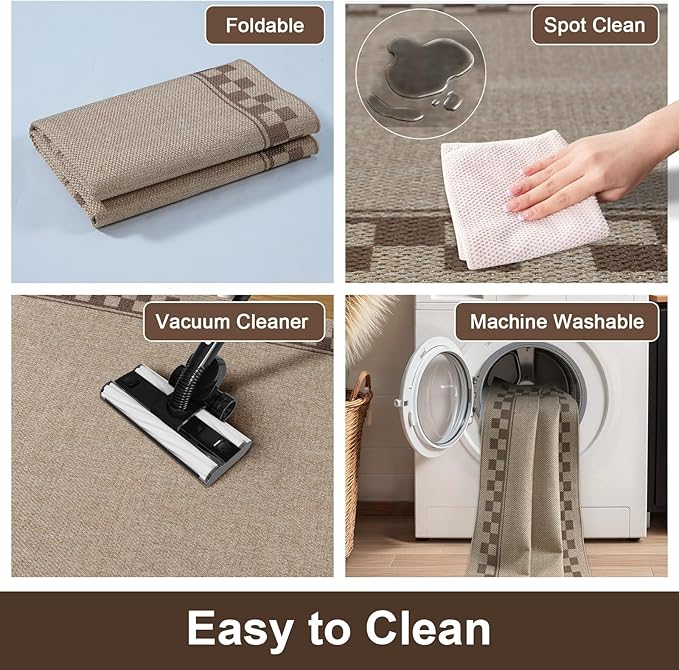 OJIA Easy Jute 3x5 Washable Rugs for Entryway, Farmhouse Patio Rug Indoor Outdoor Living Room Carpet, Modern Neutral Kitchen Rugs Non-Slip Front Door Mat Throw Carpet for Entrance Office Porch Decor