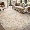 tchdio 8x10 Area Rugs for Living Room, Vintage Non Slip Washable Rug, Soft Low Pile Neutral Area Rug Large Floor Indoor Carpet for Bedroom, Dining Room, Office (Beige, 8'x10')