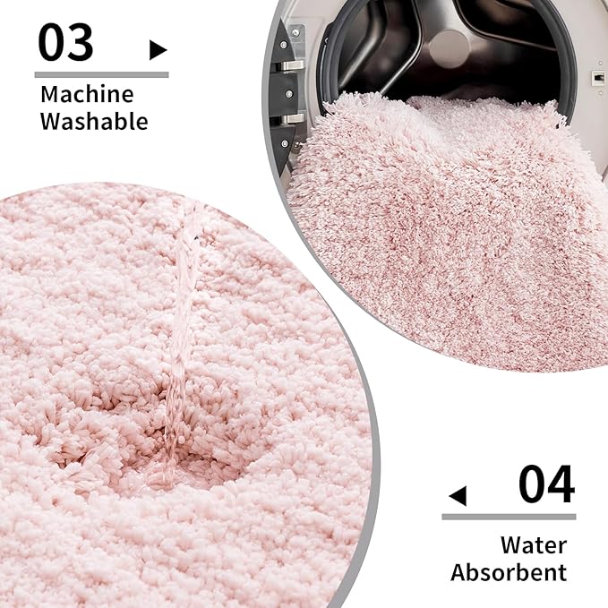 Pink Bathroom Rug 24x36 Non Slip Fluffy Bath Mat for Bathroom Floor Washable Plush Luxury Bath Rug for Tub Soft Shaggy Absorbent Shower Sink Mat