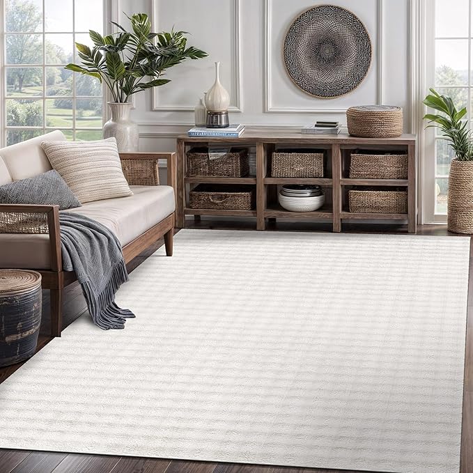 CAMILSON Modern White Non Slip Rug 5x7 Ultra Soft High Pile Area Rugs Non Skid Rubber Backing Durable & Easy to Clean Carpet for Living Room Bedroom Kids Room Indoor Use (5 x 7 White)