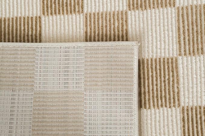 Revival Rugs Gambit 2'7"x9' Checkered Rug Machine Washable Runner Rug for Hallway Entryway - 100% Recycled Oeko-TEX Certified, Medium Pile, Camel, Beige