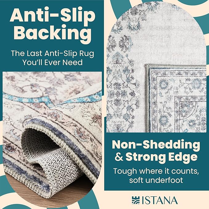 Istana 2x3 Rugs - Pink Beige Whisper/Grey/Blue Area Rugs - Foldable Dining Room Rug - Area Rug for Bedroom - Anti-Slip Washable Modern Rugs for Living Room