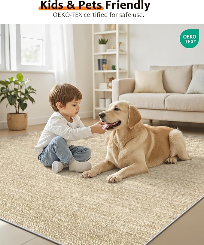 Art&Tuft Washable Rugs 5x7, Low Pile Area Rugs for Living Room - Non Slip and Stain Resistant Soft Thin 5x7 Rug for Bedroom, Dining Room, Kitchen, Office, Brown