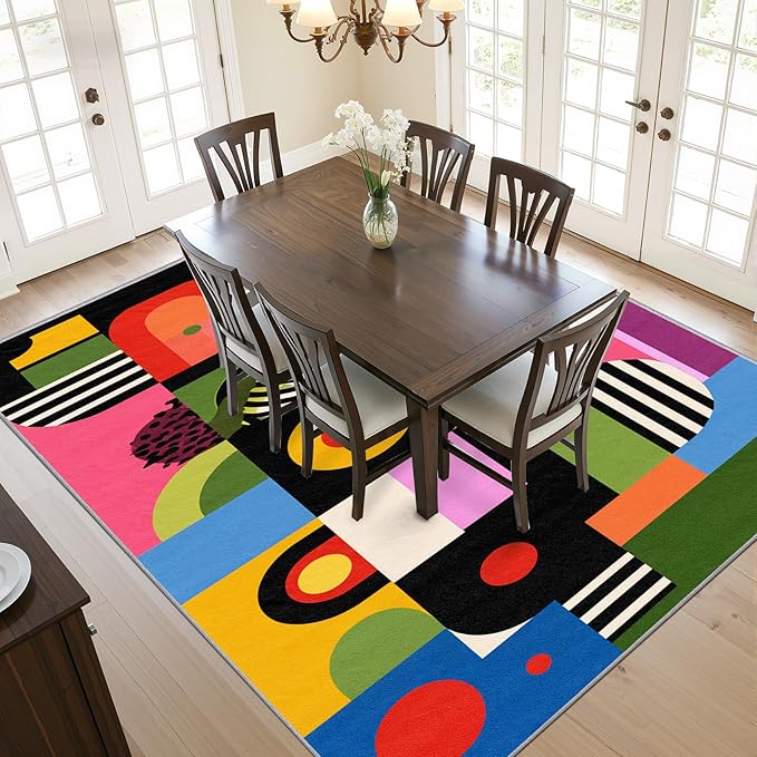 Pop Art Rug - 8x10 Rug,Colorful Abstract Heart Area Rugs,Hippie Aesthetic Funky Non Slip Shed Resistant Extra Large Carpets Home Decor #C065