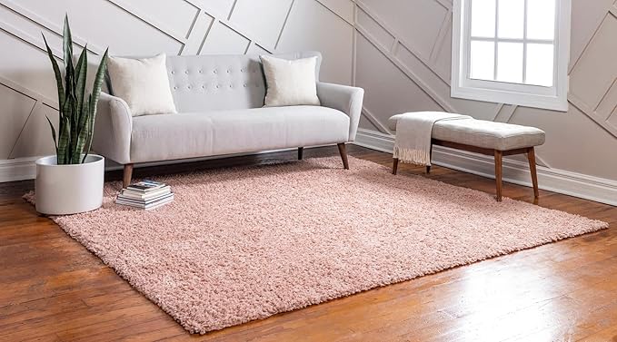 Unique Loom Davos Shag Collection Area Rug - Solid (5' 1" Square, Dusty Rose)