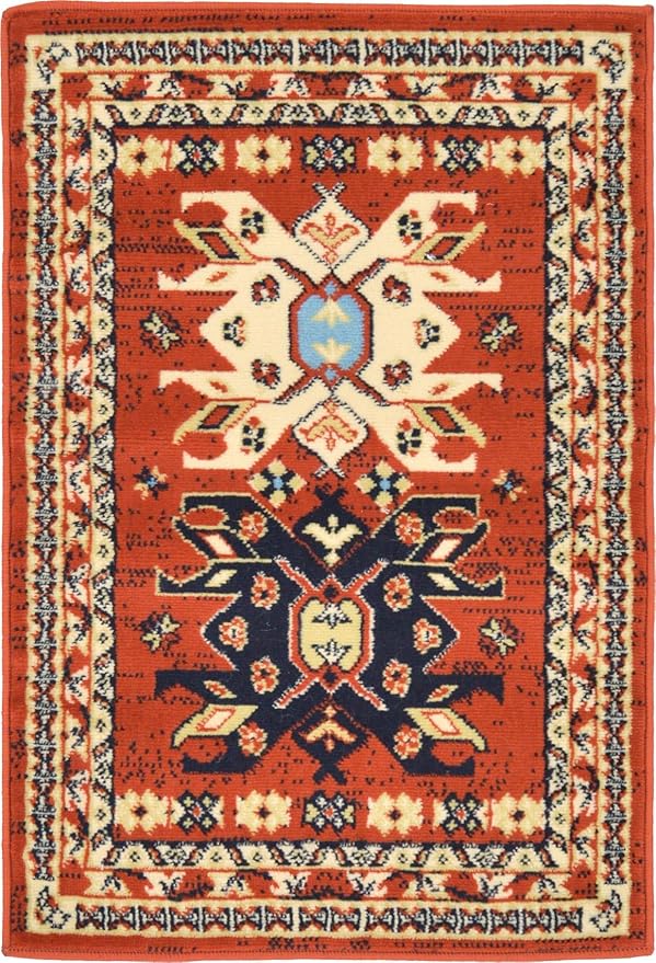 Unique Loom Taftan Collection Border Geometric Tribal Inspired Design Area Rug (2' 2 x 3' 0 Rectangular, Terracotta/ Ivory)
