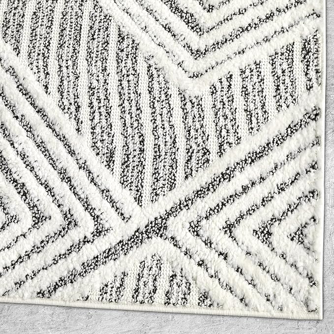 Antep Rugs Palafito 5x7 Geometric Shag Diamond High-Low Pile Textured Indoor Area Rug (Gray, 5'3" x 7'6")
