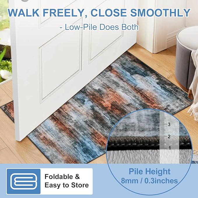 WILLSUN Washable Area Rugs, 6x9 Non-Slip Boho Large Area Rugs for Living Room, Bedroom, Machine Washable Vintage Rug, Indoor Floral Print Carpet for Home Decor, Kid & Pet Friendly Mat