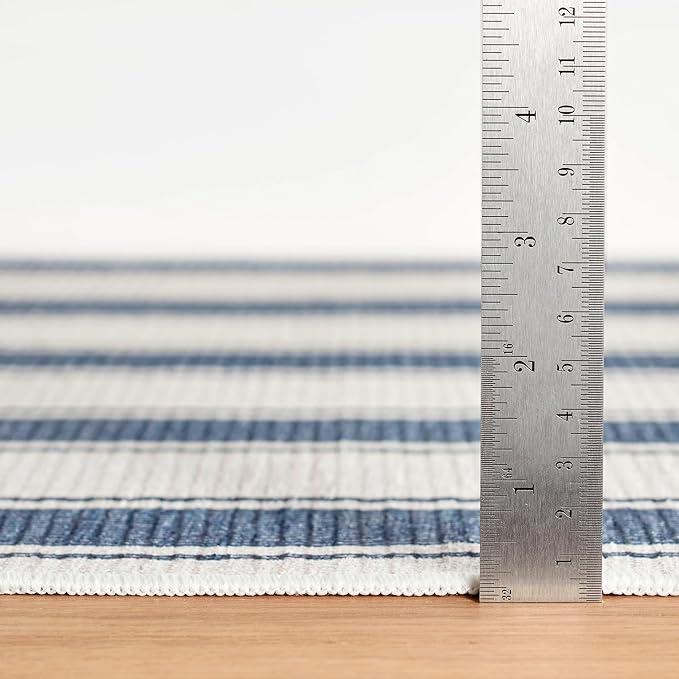 Dash & Albert Awning Stripe Blue Machine Washable Rug, 2 X 3 Feet, Blue Stripe Pattern