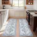 jinchan Kelda Runner Rug 3x8-2pcs Vintage Hallway Rug Kitchen Washable Runner Retro Floor Cover Lightweight Non-Slip Thin Distressed Carpet for Entryway Bathroom Laundry Room Bedroom Stairway Blue