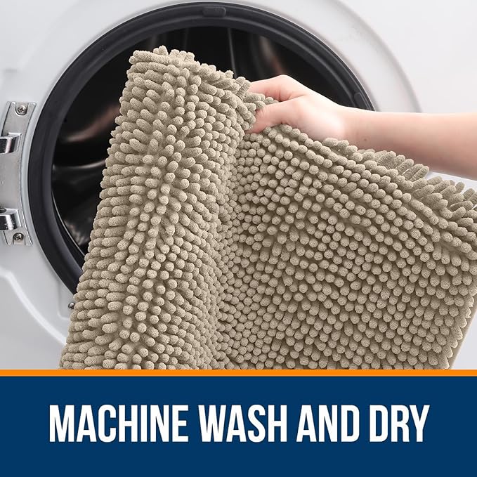 OLANLY Bathroom Rugs 36x24, Extra Soft Absorbent Chenille Bath Rugs, Rubber Backing Quick Dry, Machine Washable Bath Mats for Bathroom Floor, Tub and Shower, Home Decor Accessories, Warm Taupe