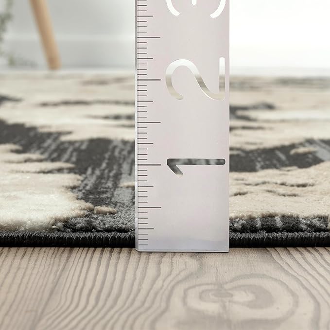 Abani Terra Cream Area Rug for Living Room, Bedroom - Black Abstract Pattern - 4' x 6' - Durable & Easy to Clean