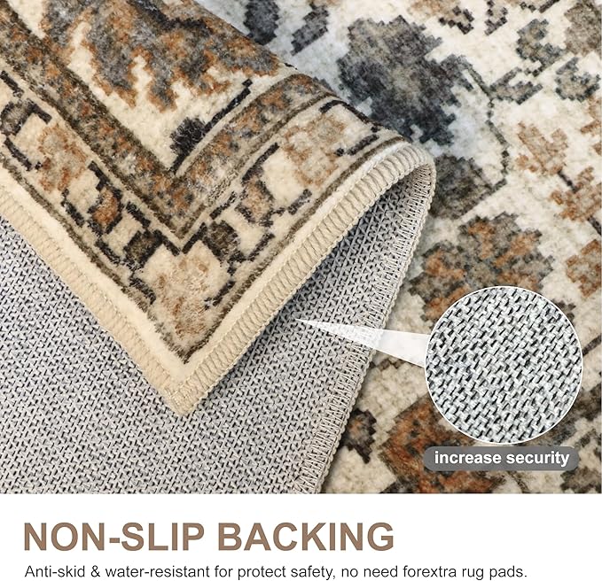 Bavni 2x6 Rug Runners for Hallways, Washable Runner Rug Non Slip,Vintage Floral Print Style Rugs for Bedroom-Lightweight Low Pile Carpet for Hallways Bathroom, Dark Espresso