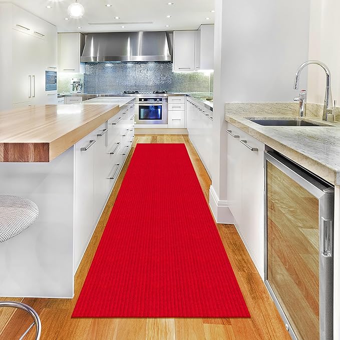 Ottomanson 2' x 38' Hallway Runner with Scraper Pile - Extra Durable Non-Slip Rug Mat for Indoor & Outdoor Use - Ideal for Kitchen, Entryway, Patio & Garage - High-Traffic Carpet, Red