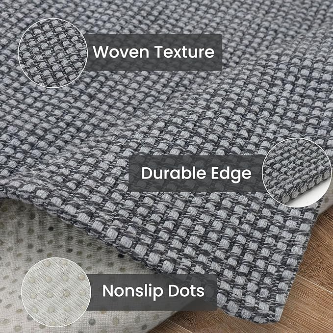 IOHOUZE Washable Runner Rug 2x7 Non Slip Runners for Hallways Entryway Runner Indoor, Kitchen Rugs Woven Cotton Floor Carpet for Kitchen Hall Entrance Bedroom, Dark Grey