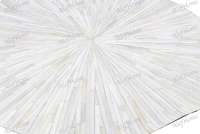Faux Cowhide Round Area Rug | Non-Slip Leather Floor Carpet for Living Room, Bedroom, and Home Décor | Modern Stylish Accent Rug(White_8x8)