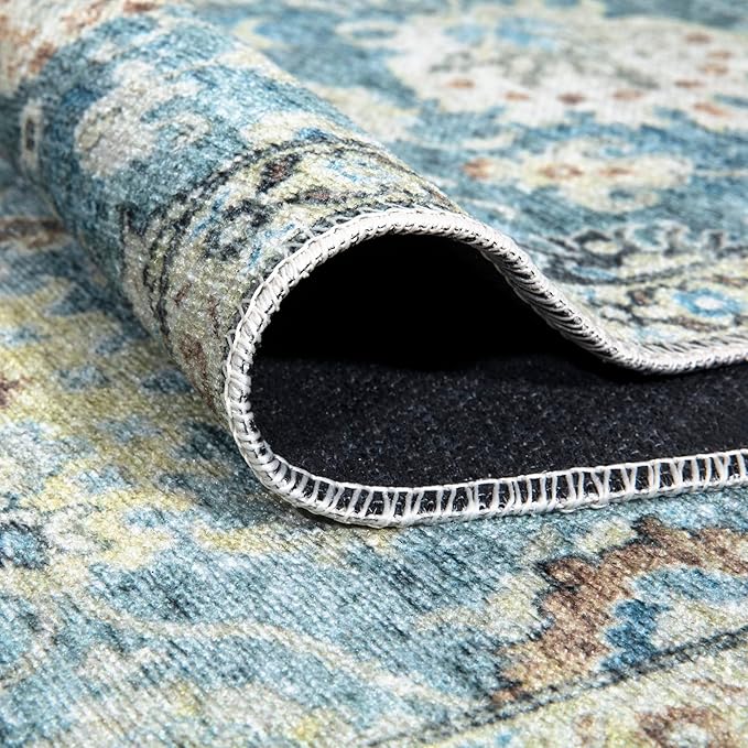Bloom Rugs Caria Washable Non-Slip 9x12 Rug - Blue/Beige Traditional Area Rug for Living Room, Bedroom, Dining Room, and Kitchen - Exact Size: 9' x 12'