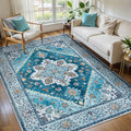Tangsoo 5x7 Area Rug Washable Rugs for Living Room, Vintage Indoor Non Slip Large Area Rugs, Print Carpet, Soft Low Pile Rug Foldable Floor Rug for Bedroom Dining Room Dorm Blue