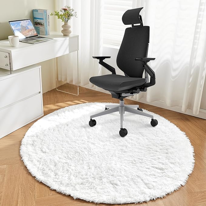 Andency White Round Area Rug for Bedroom, Soft Shag Circle Rug 6x6 for Room, Fluffy Faux Fur Carpet for Home Decor, Circular Fuzzy Plush Rug for Living Room, Playroom