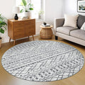 KUTA Boho Round Area Rugs 6Ft Grey Moroccan Circle Washable Rug Non-Slip, Soft Distressed Geometric Low-Pile Throw Carpet for Living Room Bedroom Nursery Dorm Decor