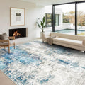 Washable Area Rugs for Living Room 8x10 - Large Neutral Modern Abstract Rug, Soft Low Pile Carpet with Non Slip Backing for Under Dining Room Table, Bedroom, Home, Office, Dorm - Blue Gray