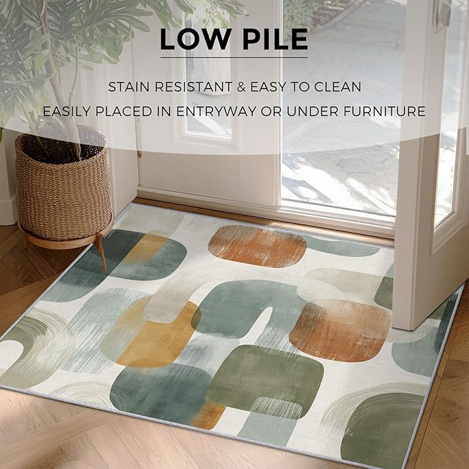 Mid Century Modern Rugs for Home Decor, 5x6 ft, Abstract Geometry Area Rugs for Living Room, Soft Non Slip Washable Boho Geo Geometric Carpet Bedroom Decorations Dt-Ghf-19